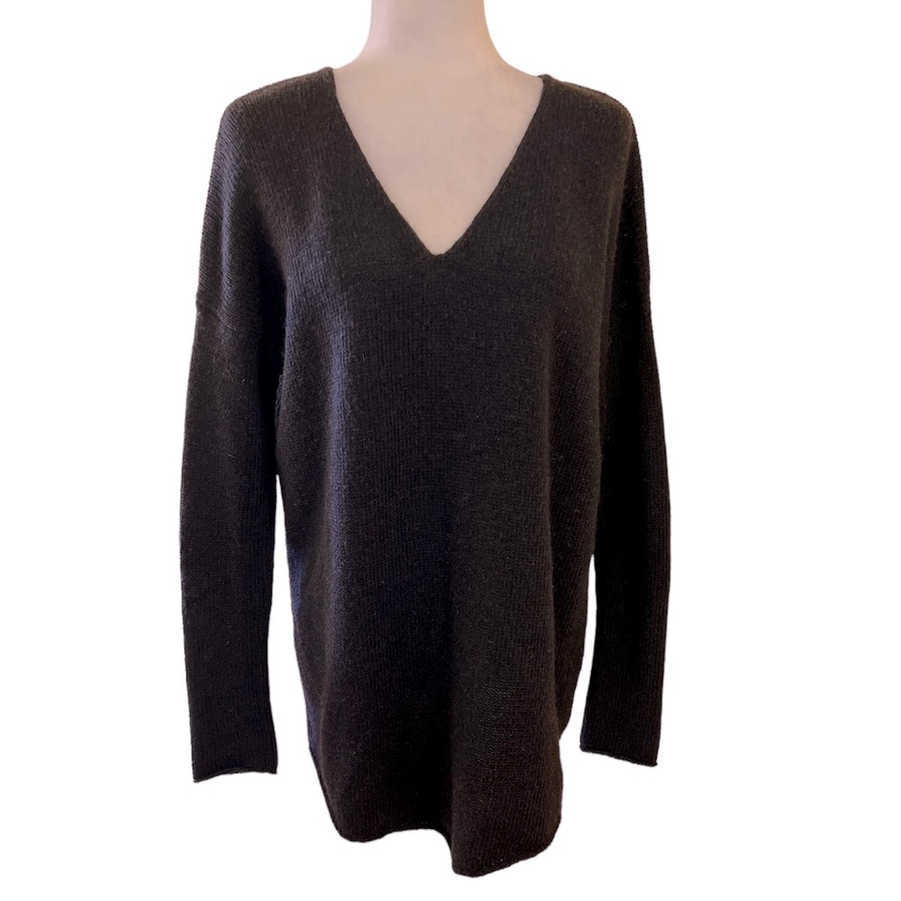 Helmut Lang Gray Ribbed V-Neck Wool Cashmere Sweater S